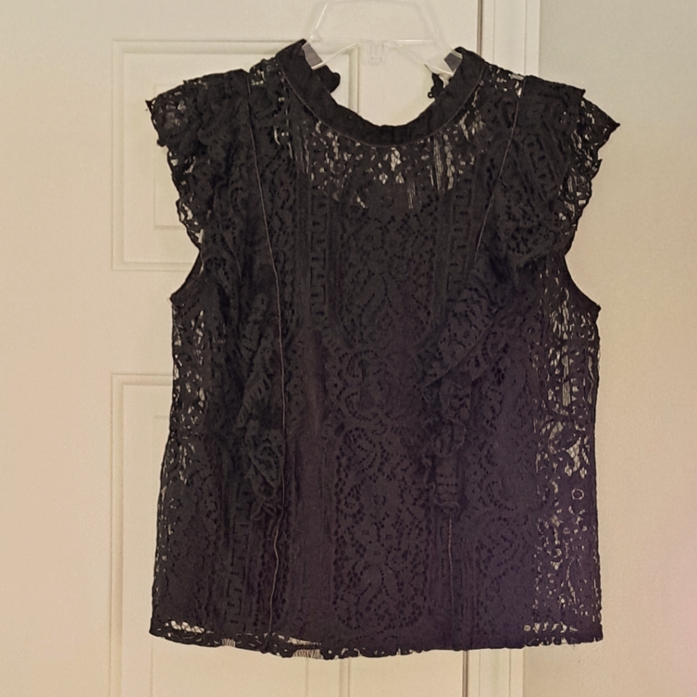 Cato black lace lined office holiday sleeveless shirt. Size L.